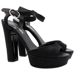 Chanel Black Satin Platform Sandals