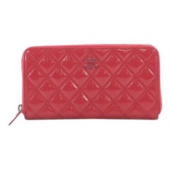  Chanel Double Stitch Zip Around Wallet Quilted Patent Long