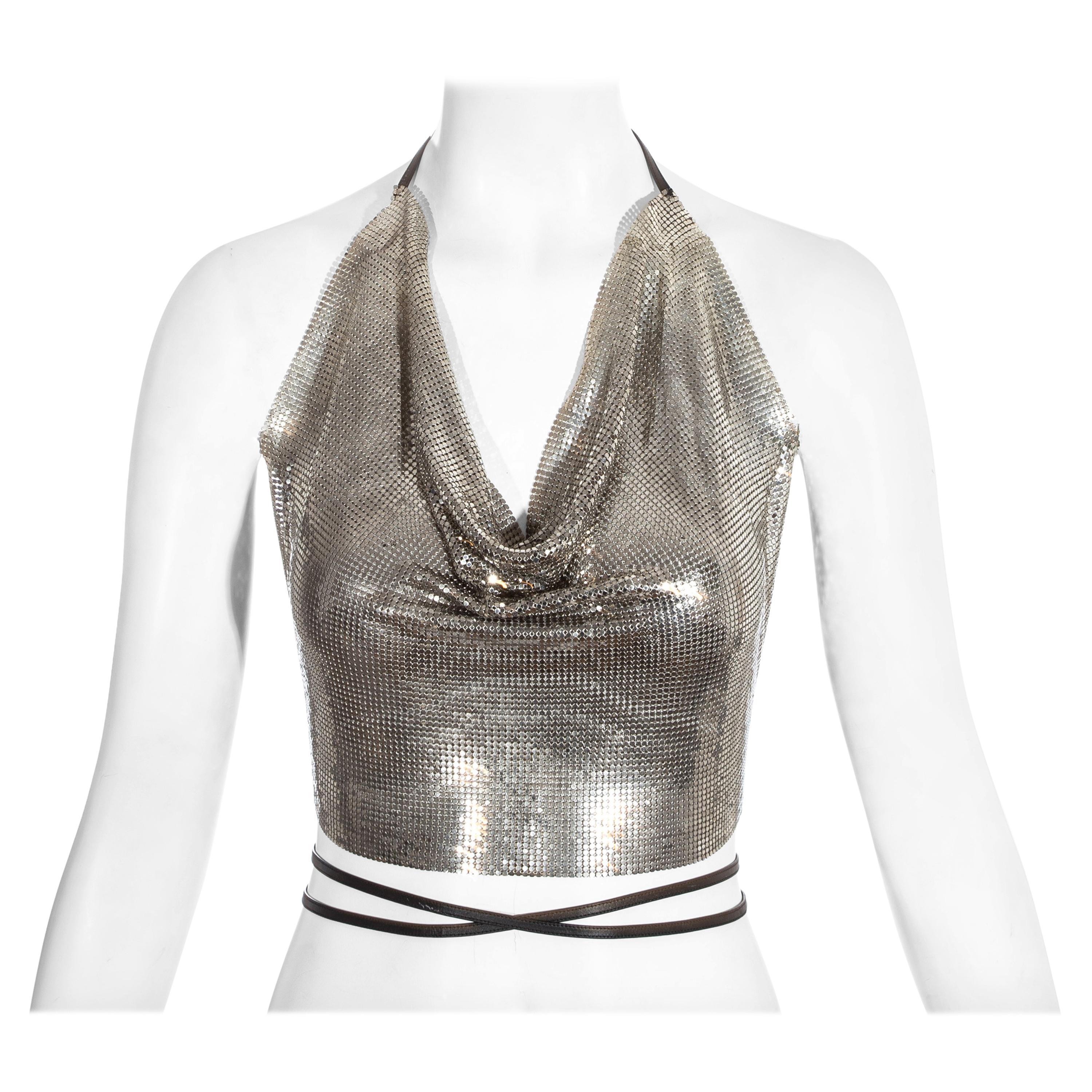 Paco Rabanne silver metal mesh chainmail halter neck vest, c. 1960s