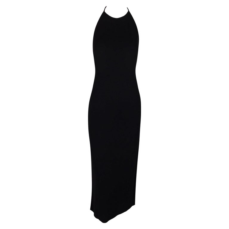 1997 Gucci by Tom Ford Black Backless Plunging Halter Midi Dress at 1stDibs