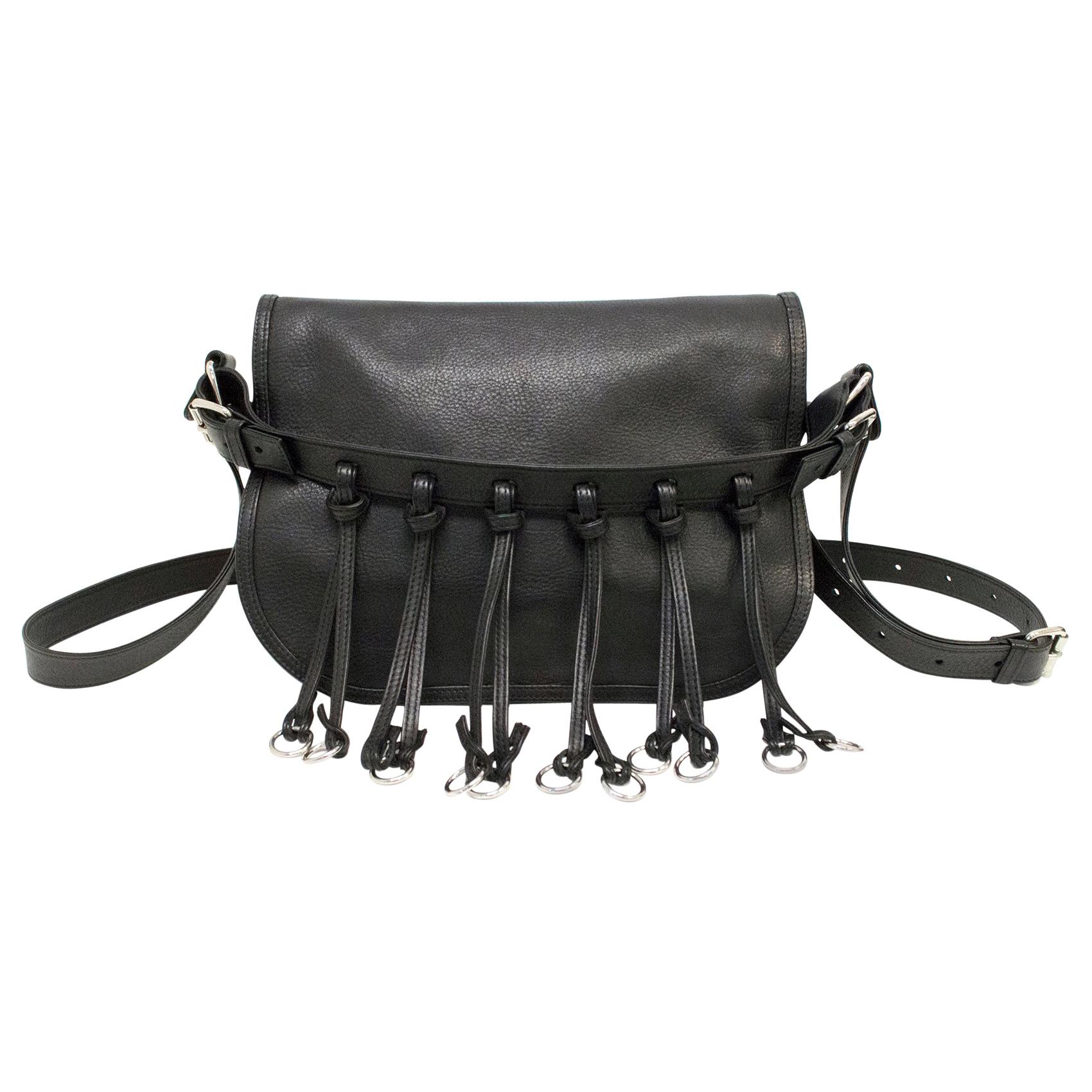 Balmain Fringed Black Saddle Bag For Sale