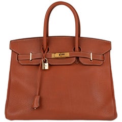 Hermes Birkin35Cm Cognac Togo Leather Handbag