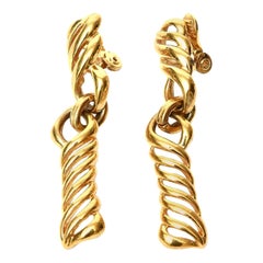 Monet Vintage Spiral Gold Plated Dangle Clip On Earrings 