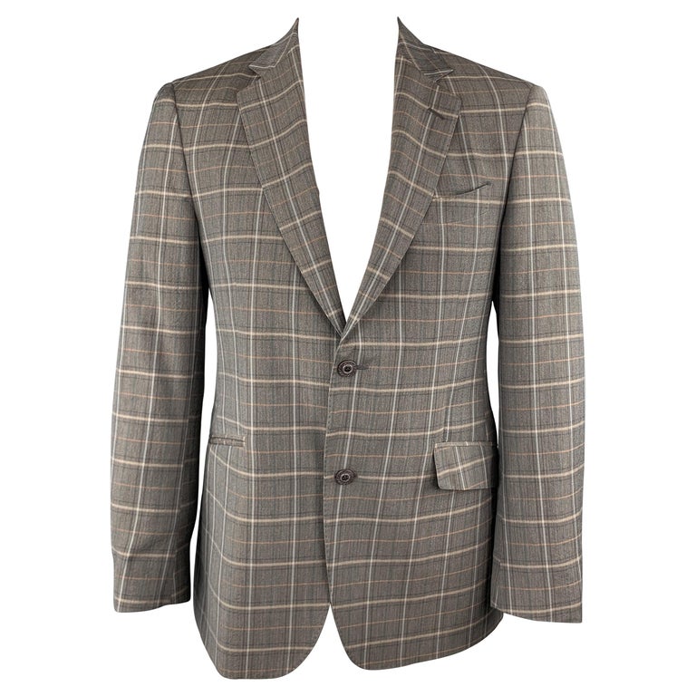 ETRO 40 Grey Plaid Wool / Elastane Notch Lapel Sport Coat For Sale at  1stDibs | grey plaid sport coat