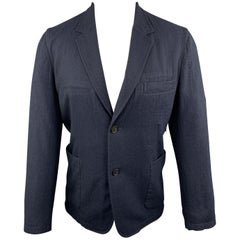 YOHJI YAMAMOTO M Navy Solid Wool Notch Lapel Sport Coat