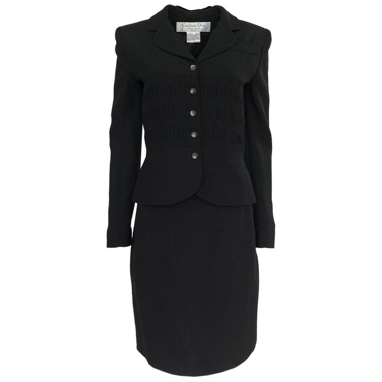 1990s Christian Dior Chic Black Jacket and Skirt Suit w Waist Detailing ...