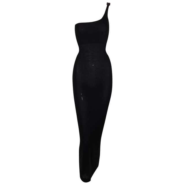 1998 Gucci by Tom Ford Black One Shoulder Crystal G Gown Dress at 1stDibs