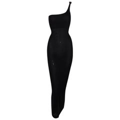 Vintage 1998 Gucci by Tom Ford Black One Shoulder Crystal G Gown Dress