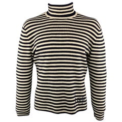 RRL by RALPH LAUREN Size XL Navy & Cream Stripe Wool Turtleneck Sweater