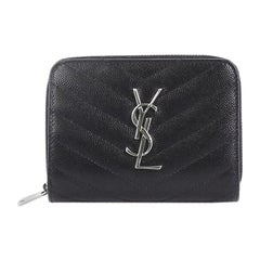 Saint Laurent Classic Monogram Zip Around Wallet Matelasse Chevron Leather