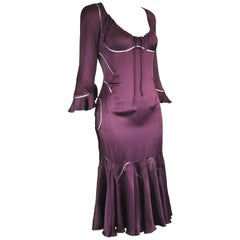 Alexander McQueen Dark Purple Silk  Cut Out Runway Evening Dress, Fall 2002