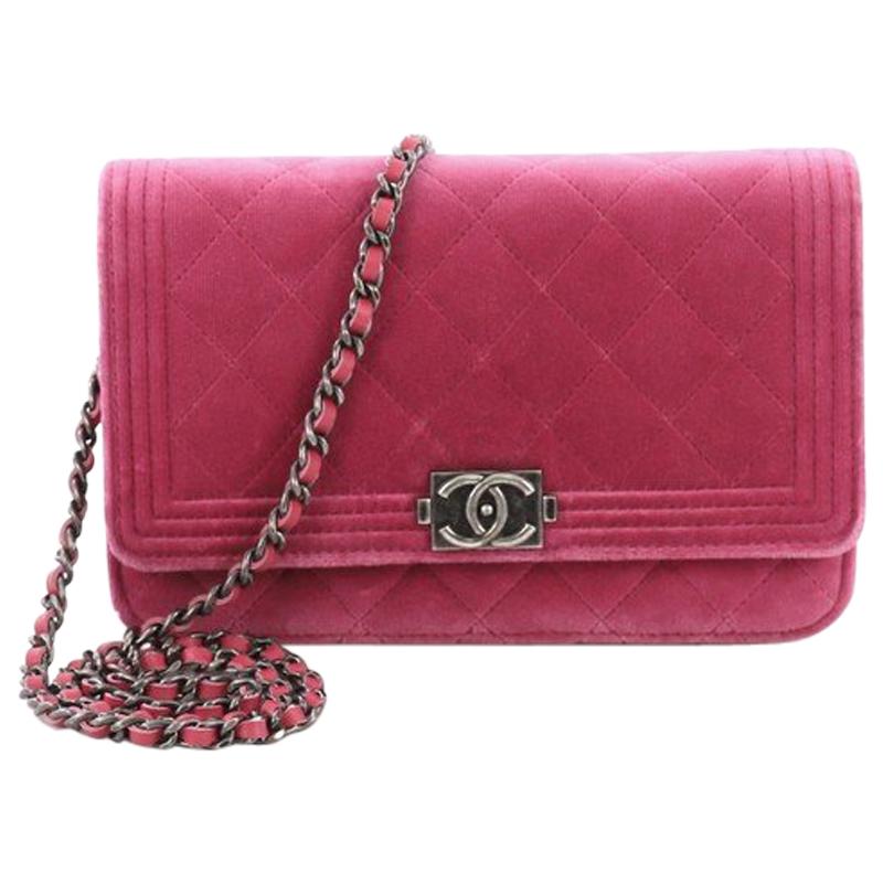Chanel Pink Boy Diamond Quilted Wallet on Chain