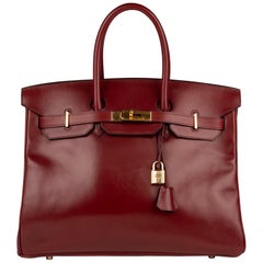 Hermes Birkin35cm Burgundy Box Leather Handbag