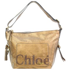 Chloé Logo Zip Hobo 866433 Gold Leather Shoulder Bag