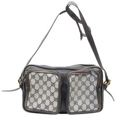 Vintage Gucci Double Pocket 866204 Black Coated Canvas Shoulder Bag