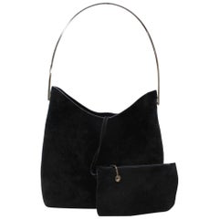 Vintage Gucci Ring Hobo W/ Pouch 866247 Black Suede Leather Shoulder Bag