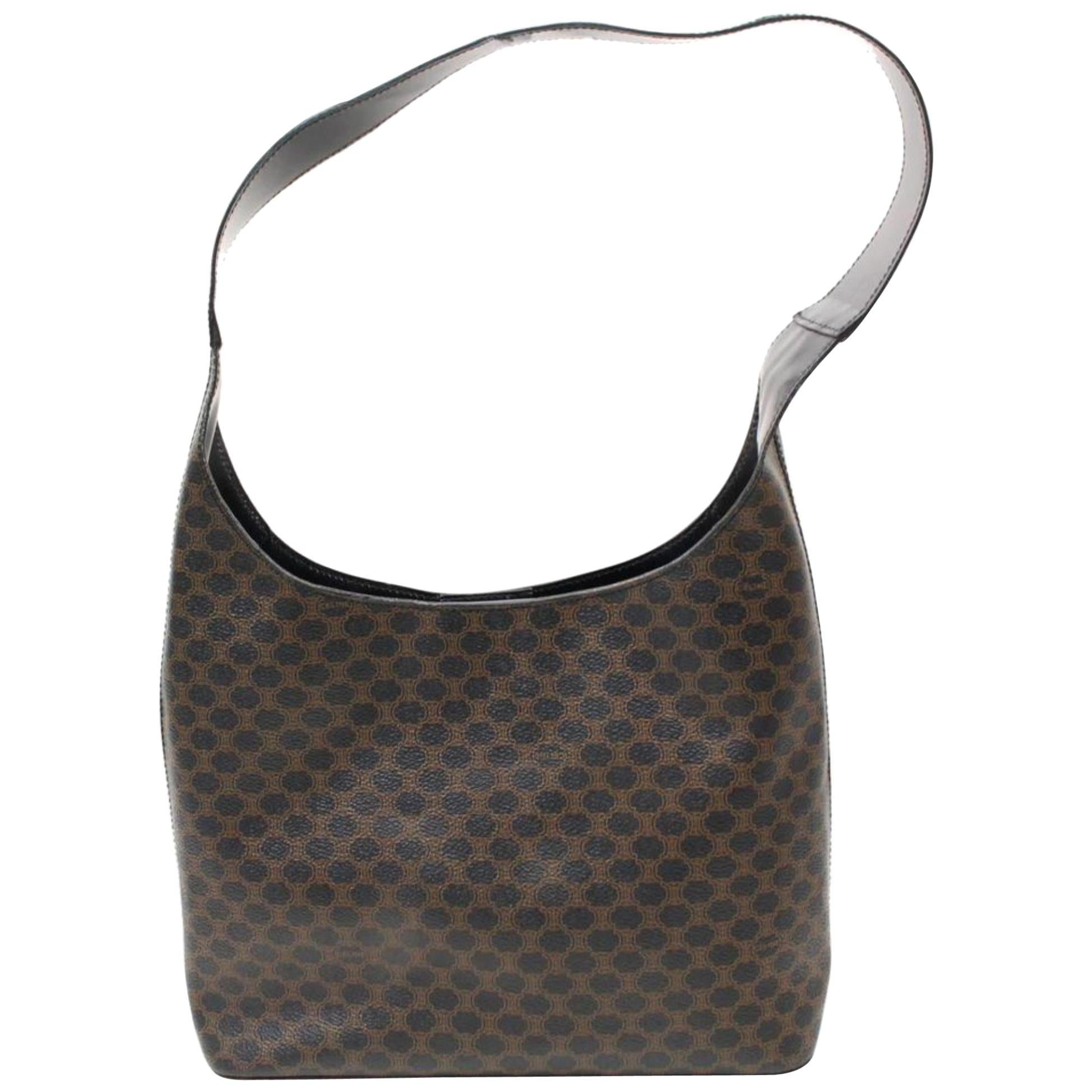Céline Macadam Hobo Monogram 866311 Black Calfskin Leather Shoulder Bag For Sale