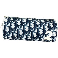 Vintage Dior Navy X Black X White Oblique Signature Monogram Pouch 865951 Cosmetic Bag