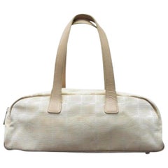 Vintage Chanel New Line Boston 2180051 Cream Canvas Shoulder Bag