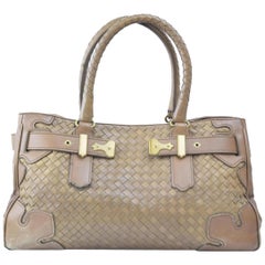 Vintage Bottega Veneta Intrecciato Woven Tote 865639 Brown Patent Leather Shoulder Bag