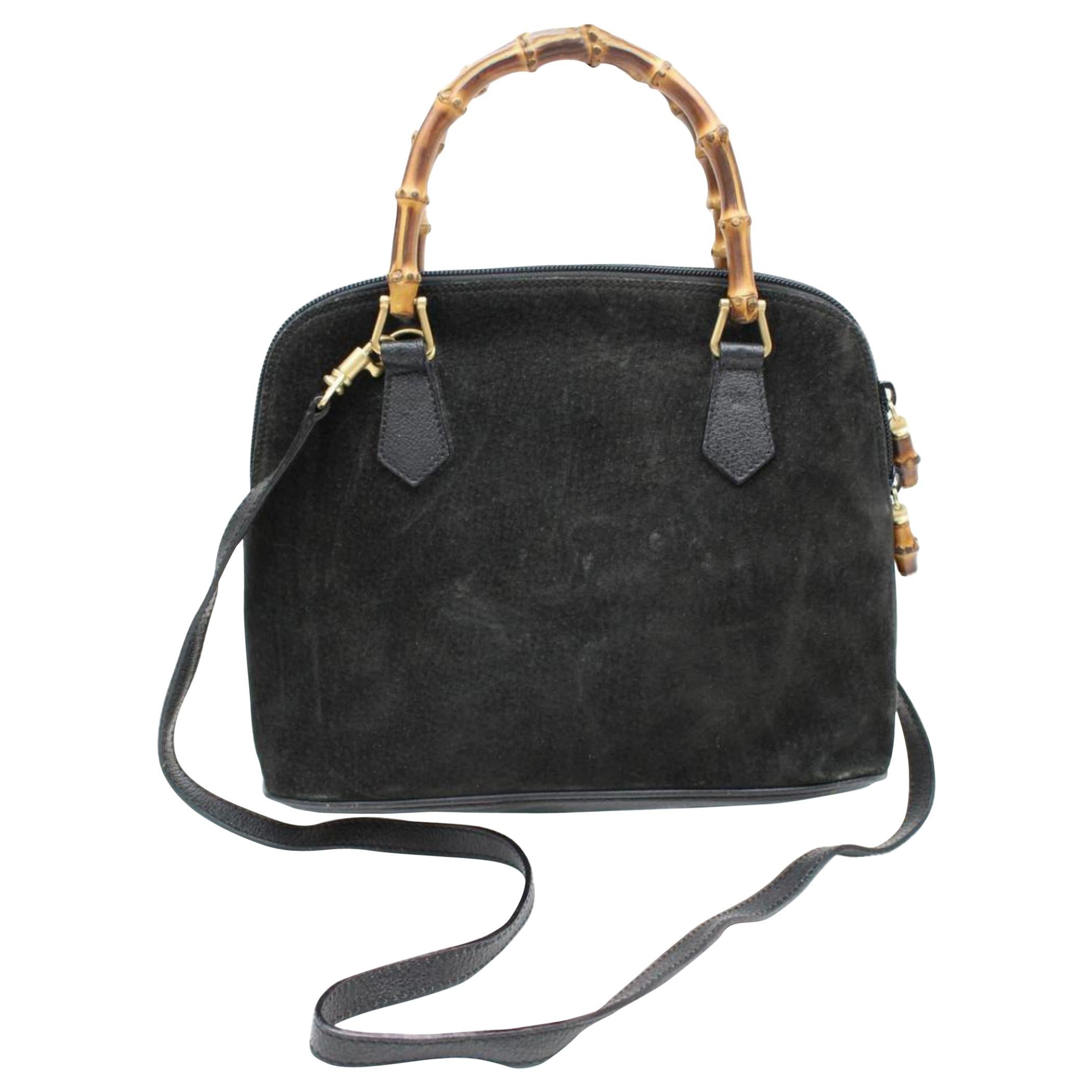 Gucci Bamboo 2way Satchel 865746 Black Suede Leather Shoulder Bag For ...
