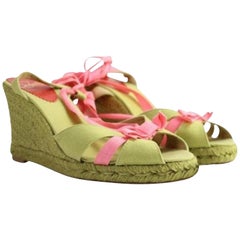 Vintage Christian Louboutin Green X Pink Isabelle Espadrille 60cla1014 Wedges