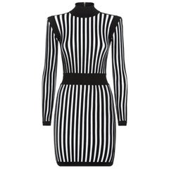 Balmain Striped Rib-Knit Mini Dress 