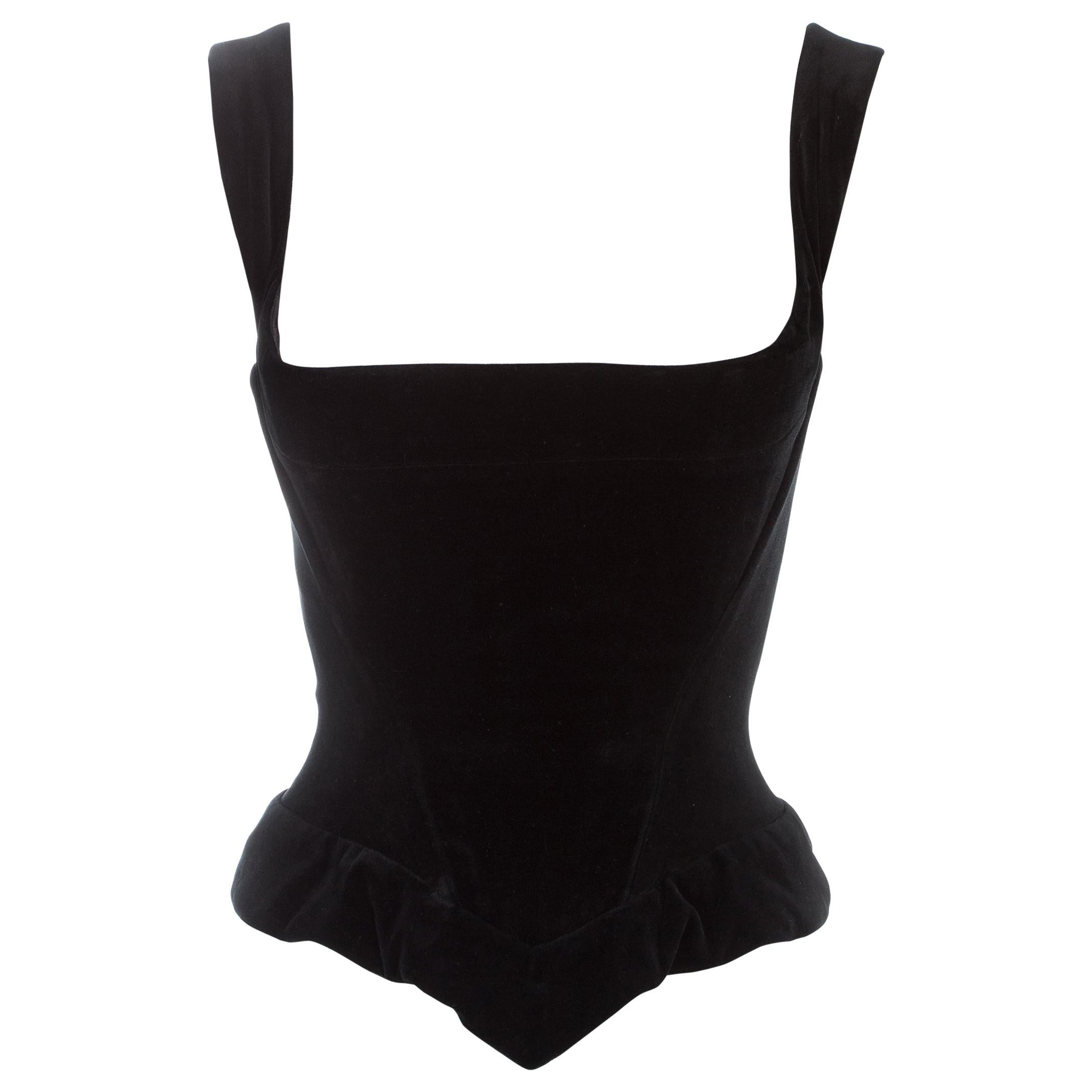 Vivienne Westwood black velvet evening corset with peplum, ca. 1990