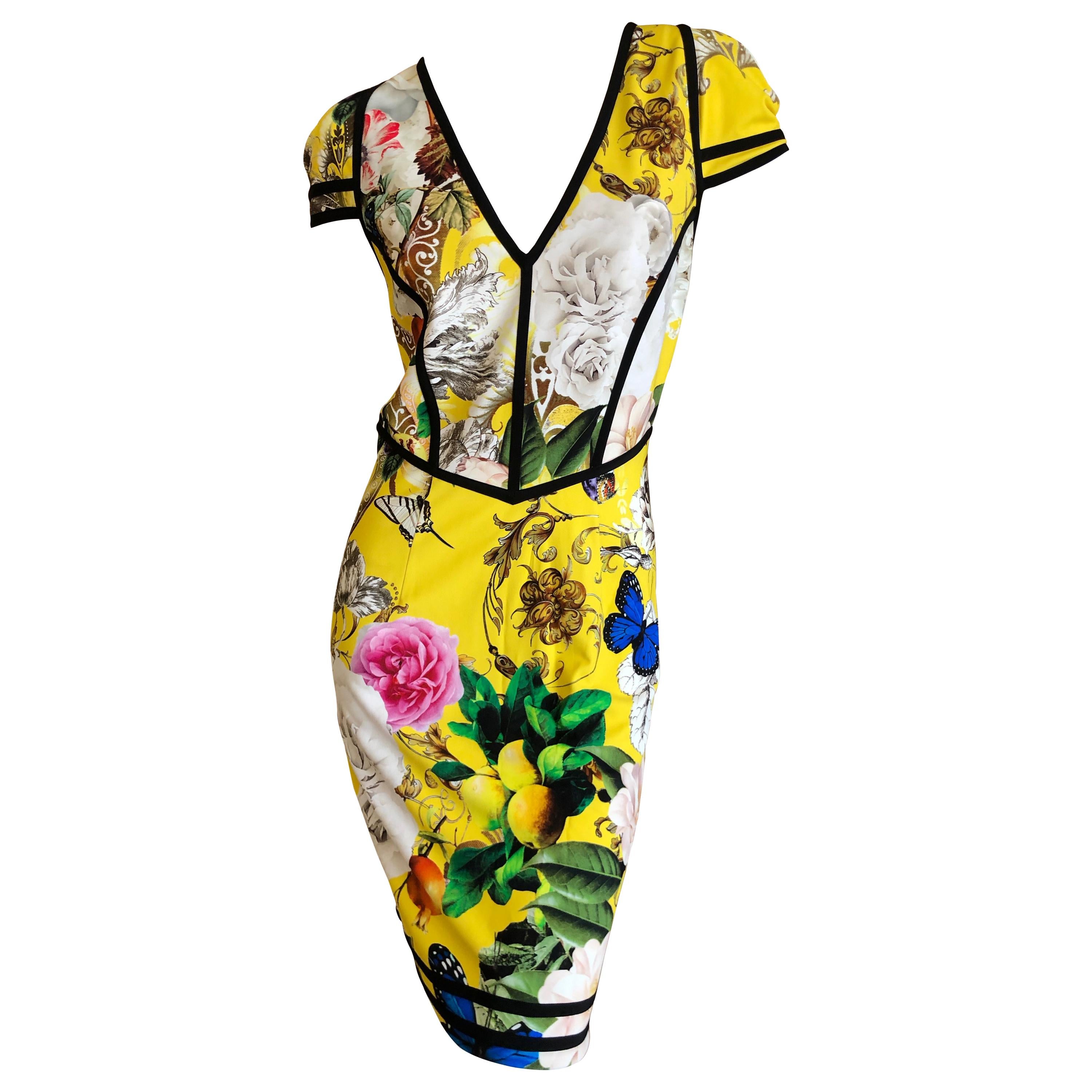 Roberto Cavalli Chinoiserie Floral Butterfly Pattern Dress  Sz 44 NWT For Sale