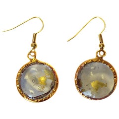 MARGUERITE DE VALOIS Hammered Stud Earrings in Pale Gold Plate and Molten Glass