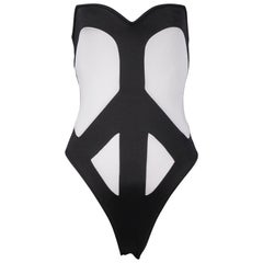 Vintage Moschino Black & White Strapless Peace Sign Swimsuit