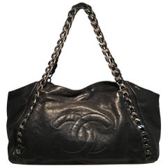 Chanel Black Distressed Glazed Leather Modern Chain East West Tote