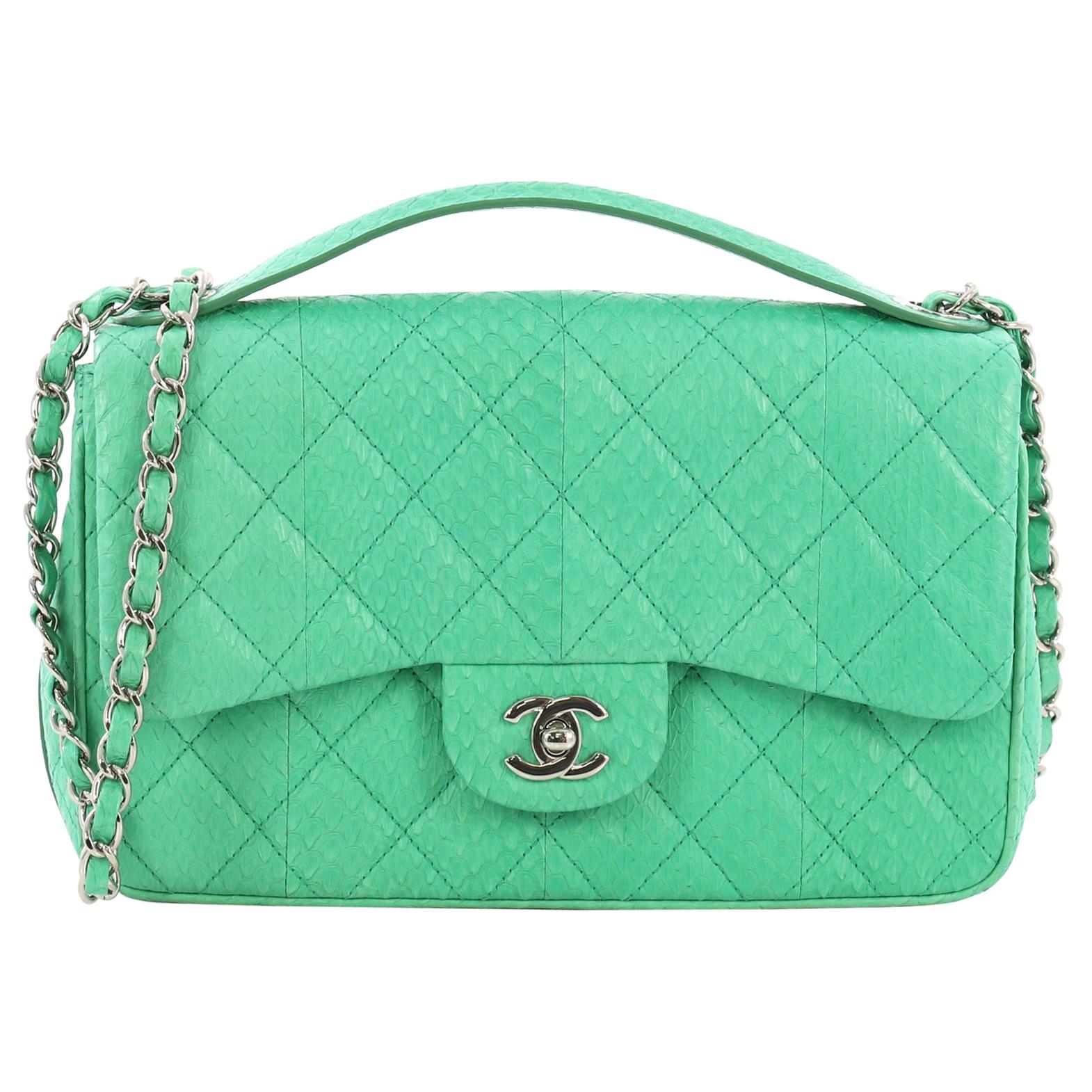 Chanel Easy Carry Flap Bag Quilted Snakeskin Medium