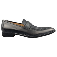 HERMES Size 12.5 Black Antique Leather Slip On Loafers