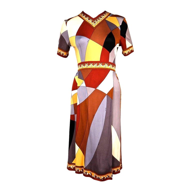 1960's EMILIO PUCCI geometric printed silk jersey dress at 1stDibs | dress  in floral and abstract geometric printed silk jersey, emilio pucci dress in  floral and abstract geometric printed silk jersey