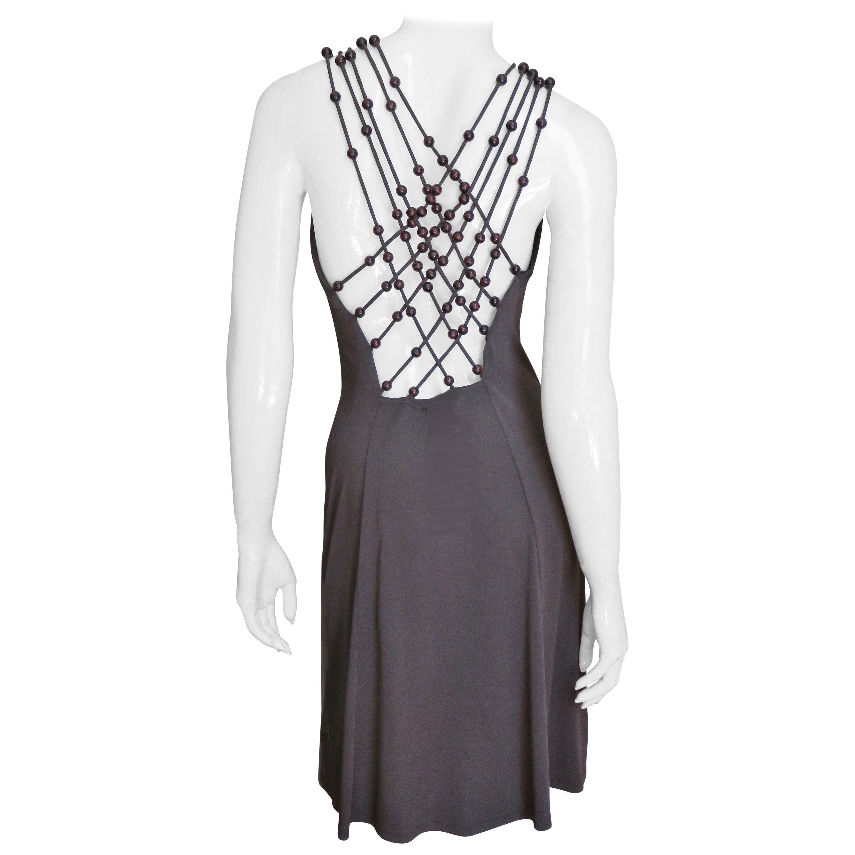 Celine Brown Cut out Back Dress avec bordure de perles S/S 2003 en vente