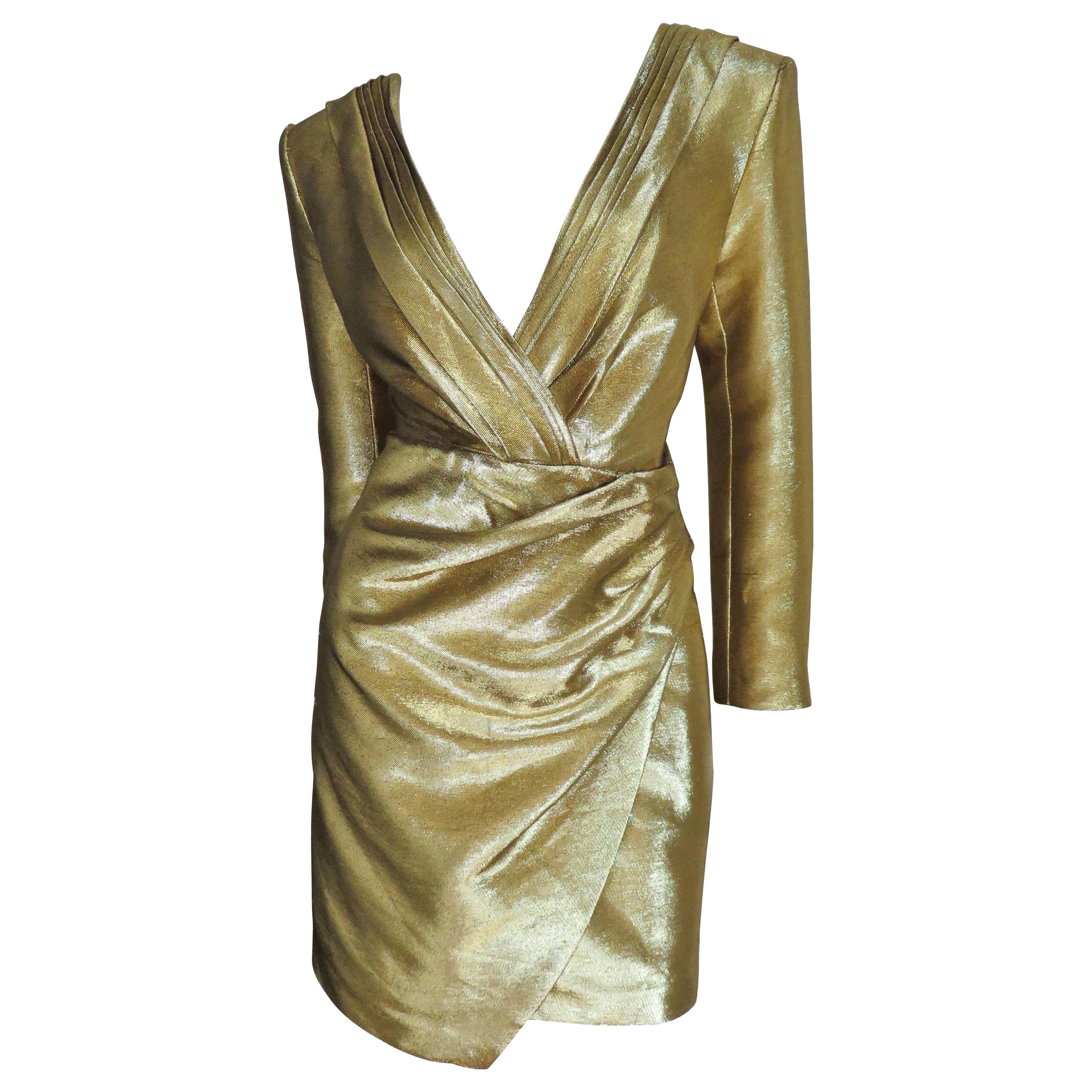 Saint Laurent Gold Wrap Dress S/S 2014 For Sale