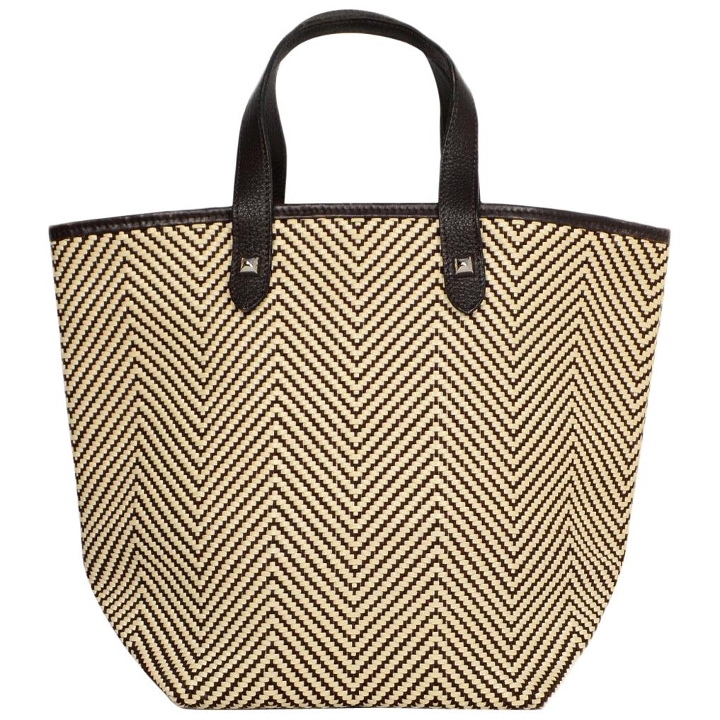Hermes Brown/Beige Woven Leather & Rope Chevron Chennai PM Bag
