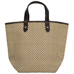 Hermes Brown/Beige Woven Leather & Rope Chevron Chennai PM Bag