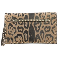 Valentino Rockstud Flap Clutch Calf Hair