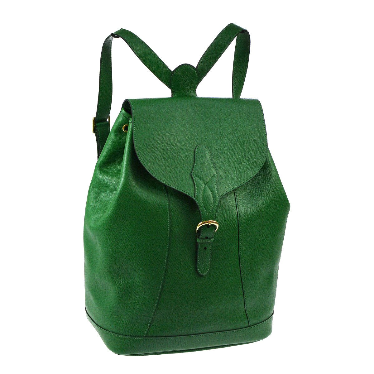 green backpack leather