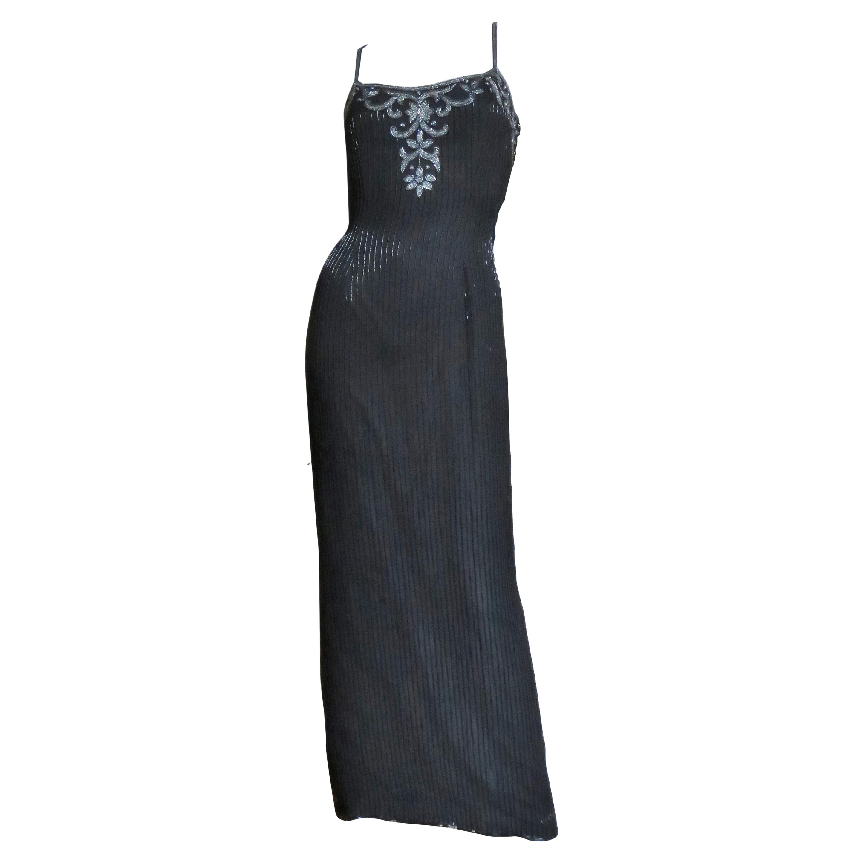 Sonia Rykiel Silk Beaded Gown with Elaborate Sheer Back 1990s For Sale