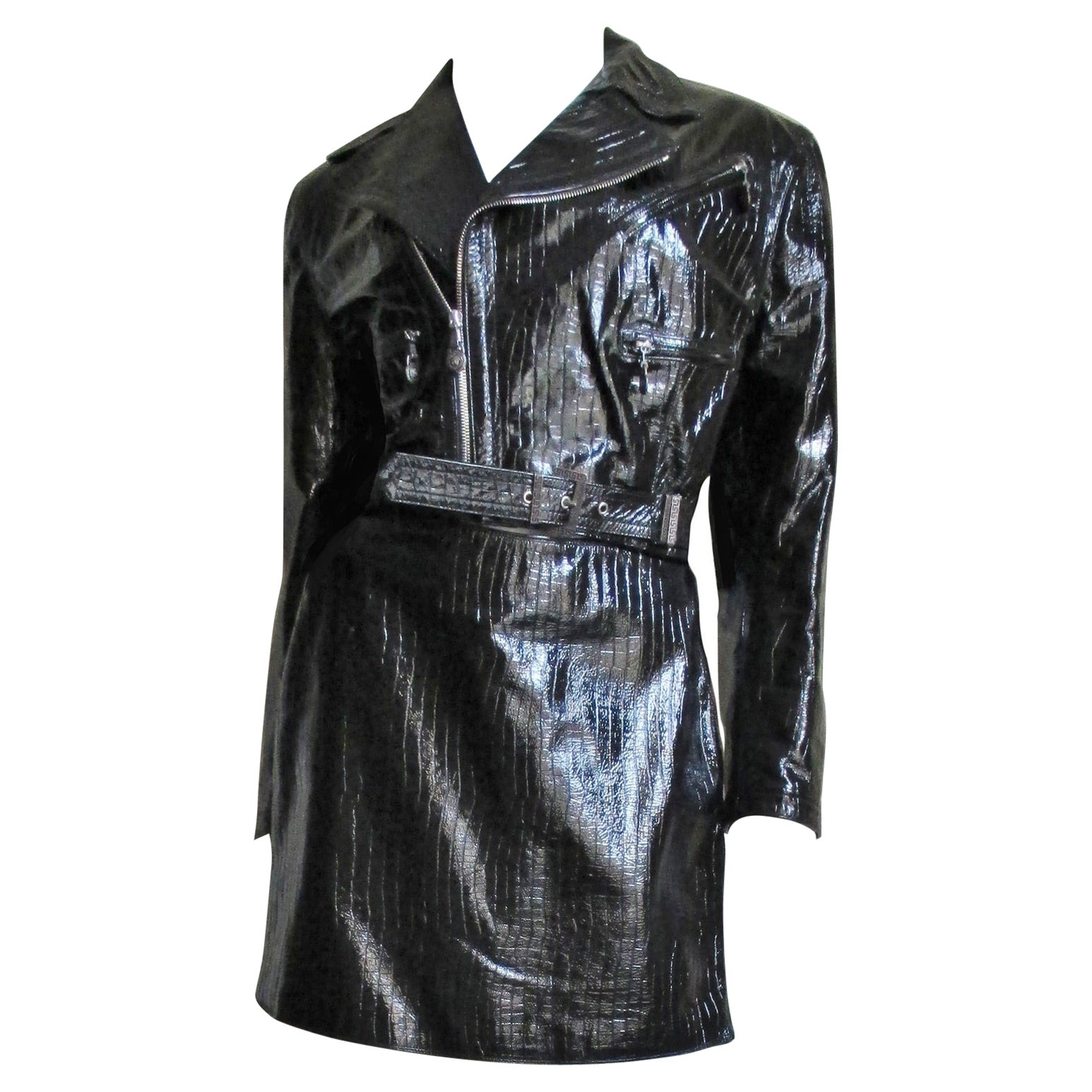 Gianni Versace Leather Motorcycle Jacket and Skirt A/W 1994 For Sale