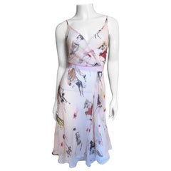  Moschino Pink Silk People Print Wrap Dress