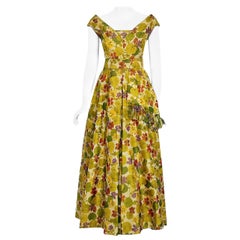 Vintage 1950''s Lanvin Castillo Haute Couture Watercolour Floral Silk Print Gown