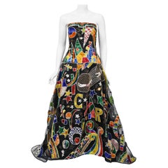 Vintage Archival 1989 Gianni Versace Haute Couture Beaded Circus Novelty Gown and Shawl