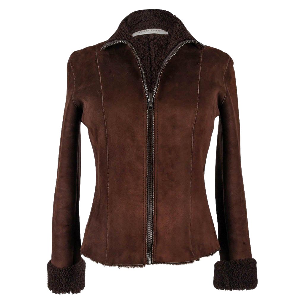 Miu Miu Shearling Vintage Jacket Rich Brown Zip Front  42 / 6   For Sale