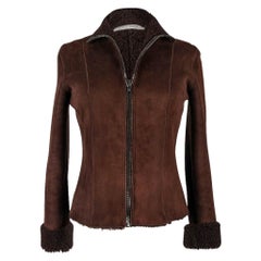 Miu Miu Shearling Vintage Jacket Rich Brown Zip Front  42 / 6  