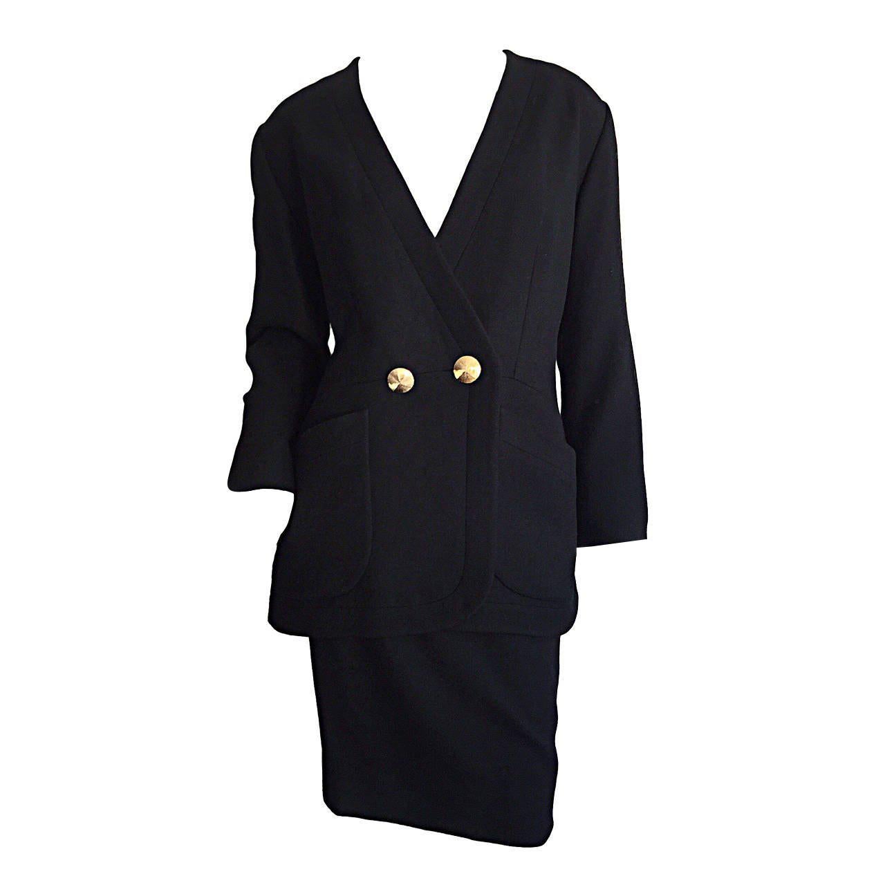 Yves Saint Laurent Rive Gauche tailleur jupe noire vintage taille 44 YSL en vente