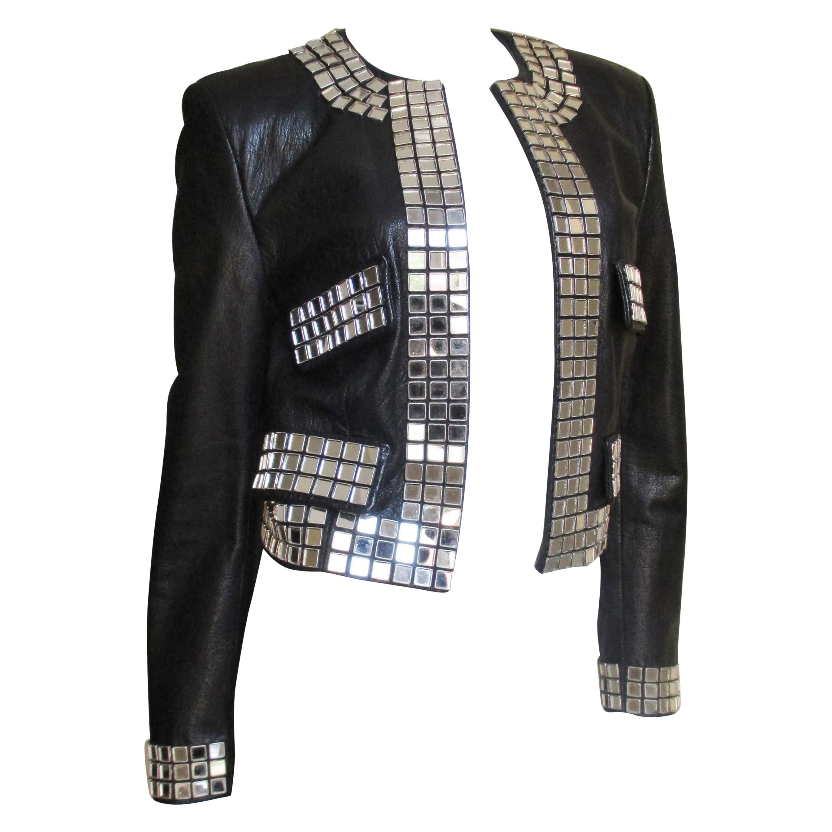 Moschino Leather Jacket with Mirror Trim 1990s For Sale